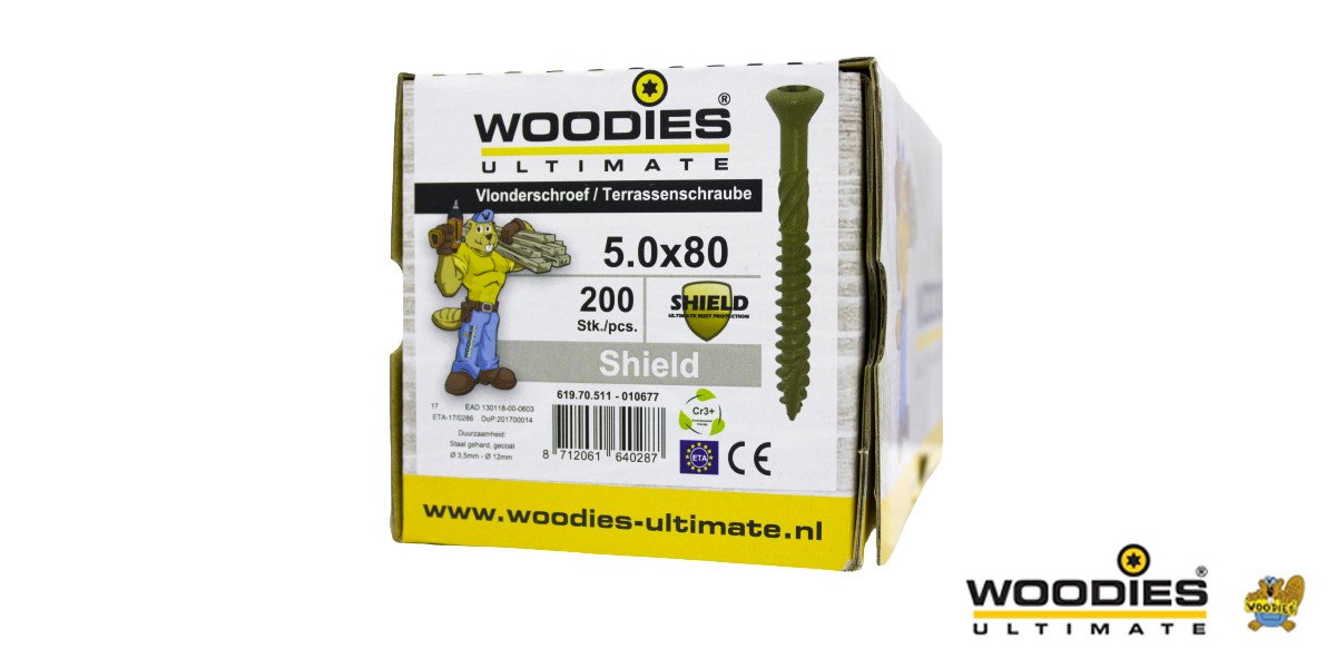 Alternatieve afbeelding voor Woodies vlonderschroeven Shield TORX-25 5x80mm freeskop  200 stuks