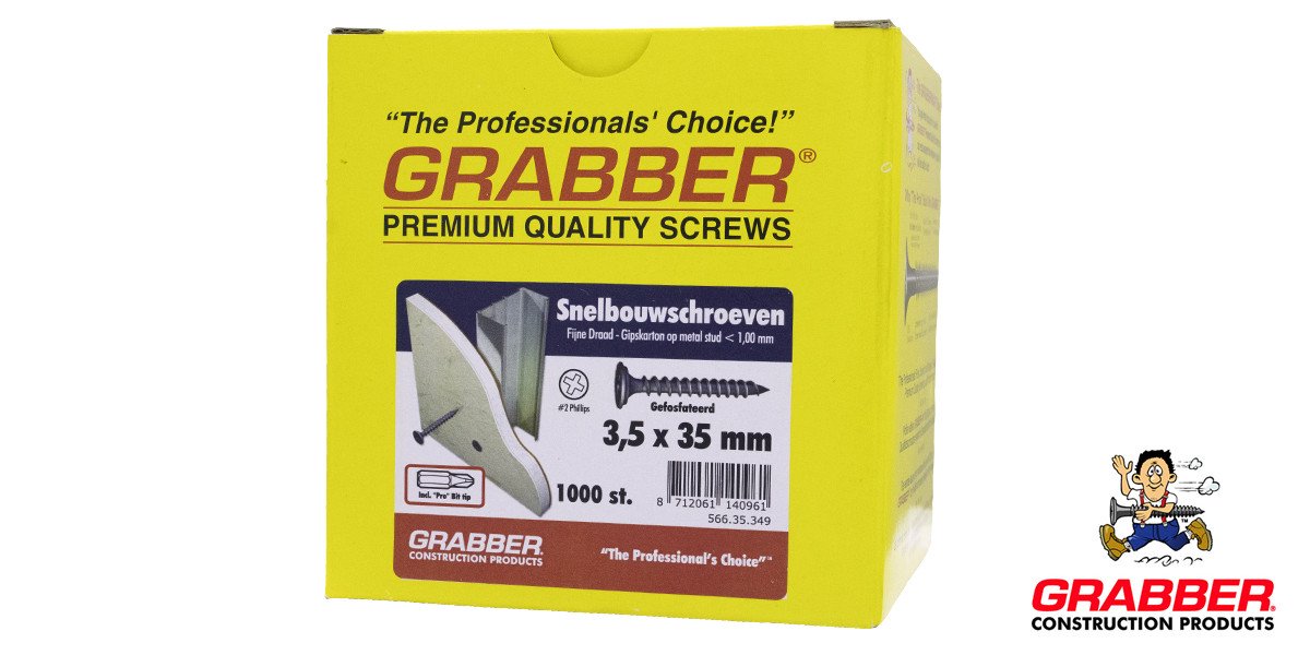 Alternatieve afbeelding voor Grabber snelbouwschroef 3,5x35mm gefosfateerd fijn draad PH2 1000 stuks