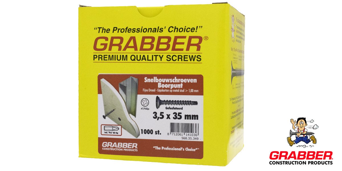 Alternatieve afbeelding voor Grabber snelbouwschroef 3,5x35mm gefosfateerd met boorpunt fijn draad met PH2 1000 stuks