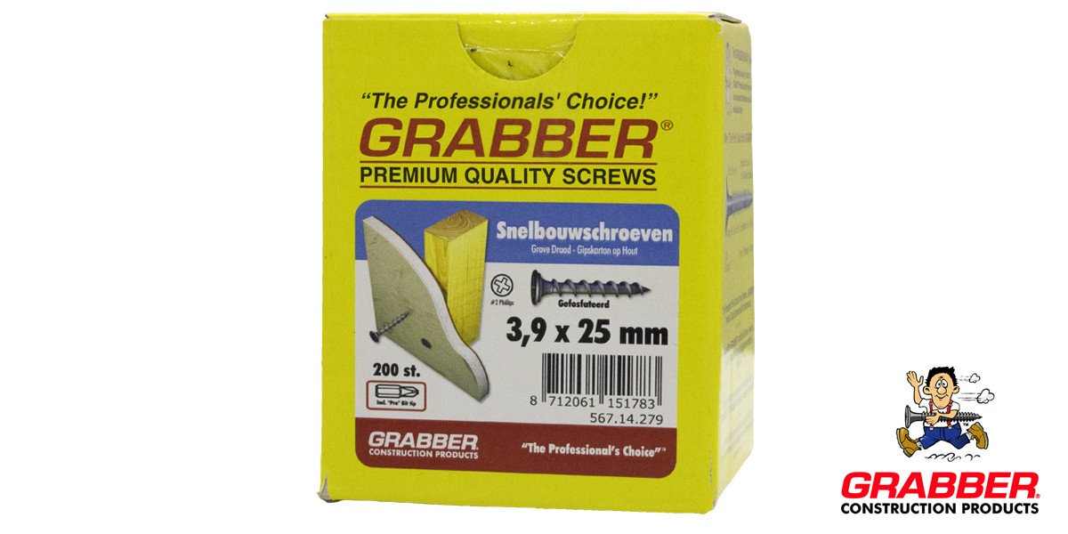 Alternatieve afbeelding voor Grabber snelbouwschroef 3,9x25mm gefosfateerd grof draad PH2 200 stuks