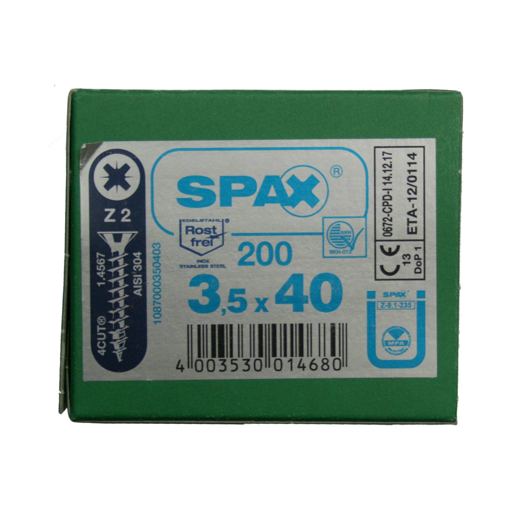 Alternatieve afbeelding voor Spax spaanplaatschroeven 3,5x40 mm RVS A2 platkop Pozidriv 200 stuks