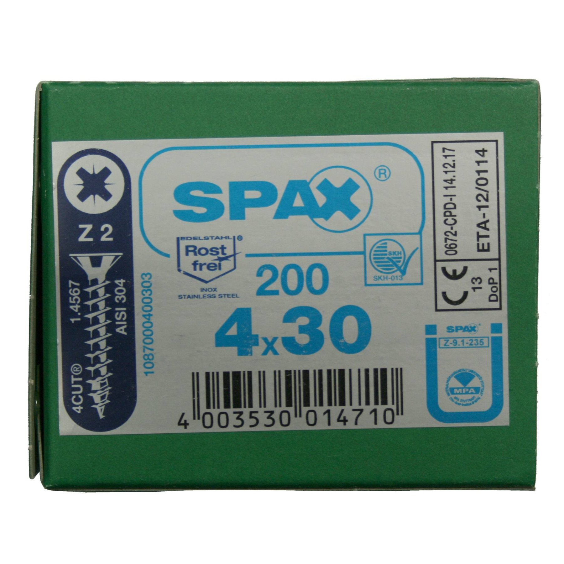 Alternatieve afbeelding voor Spax spaanplaatschroeven 4x30mm RVS A2 platkop Pozidriv 200 stuks