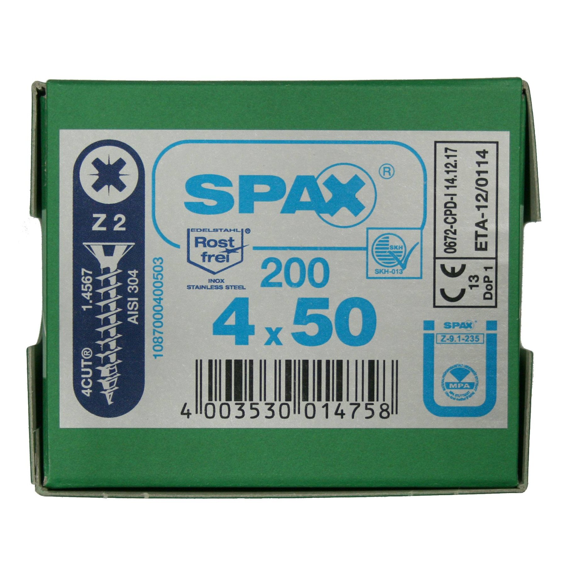 Alternatieve afbeelding voor Spax spaanplaatschroeven 4x50 mm RVS A2 platkop Pozidriv 200 stuks