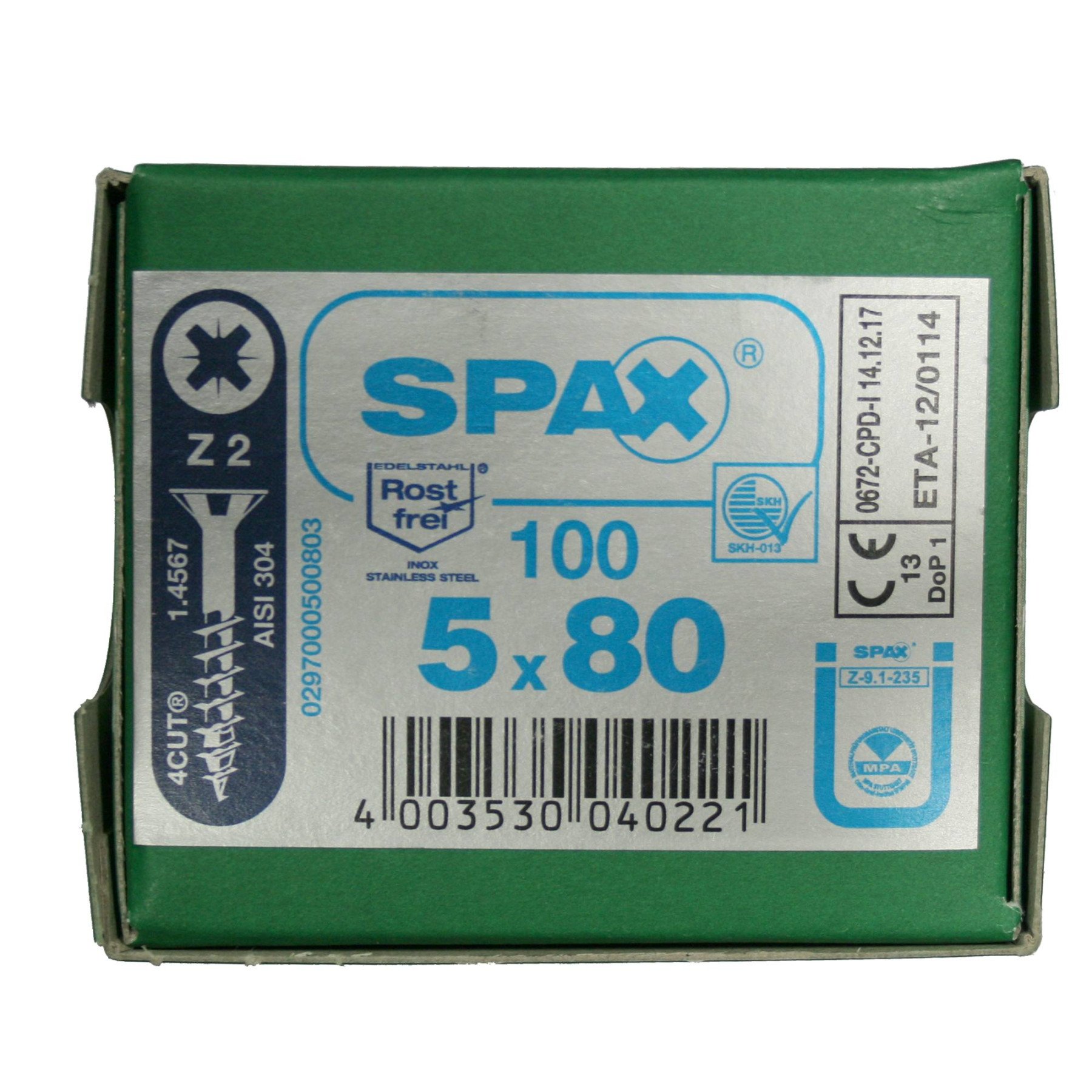 Alternatieve afbeelding voor Spax spaanplaatschroeven 5x80mm RVS A2 platkop Pozidriv 100 stuks