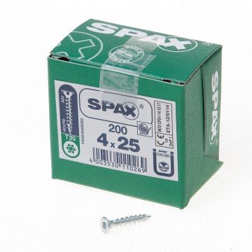 Alternatieve afbeelding voor Spax spaanplaatschroeven 4x25 mm verzinkt platkop TORX 200 stuks