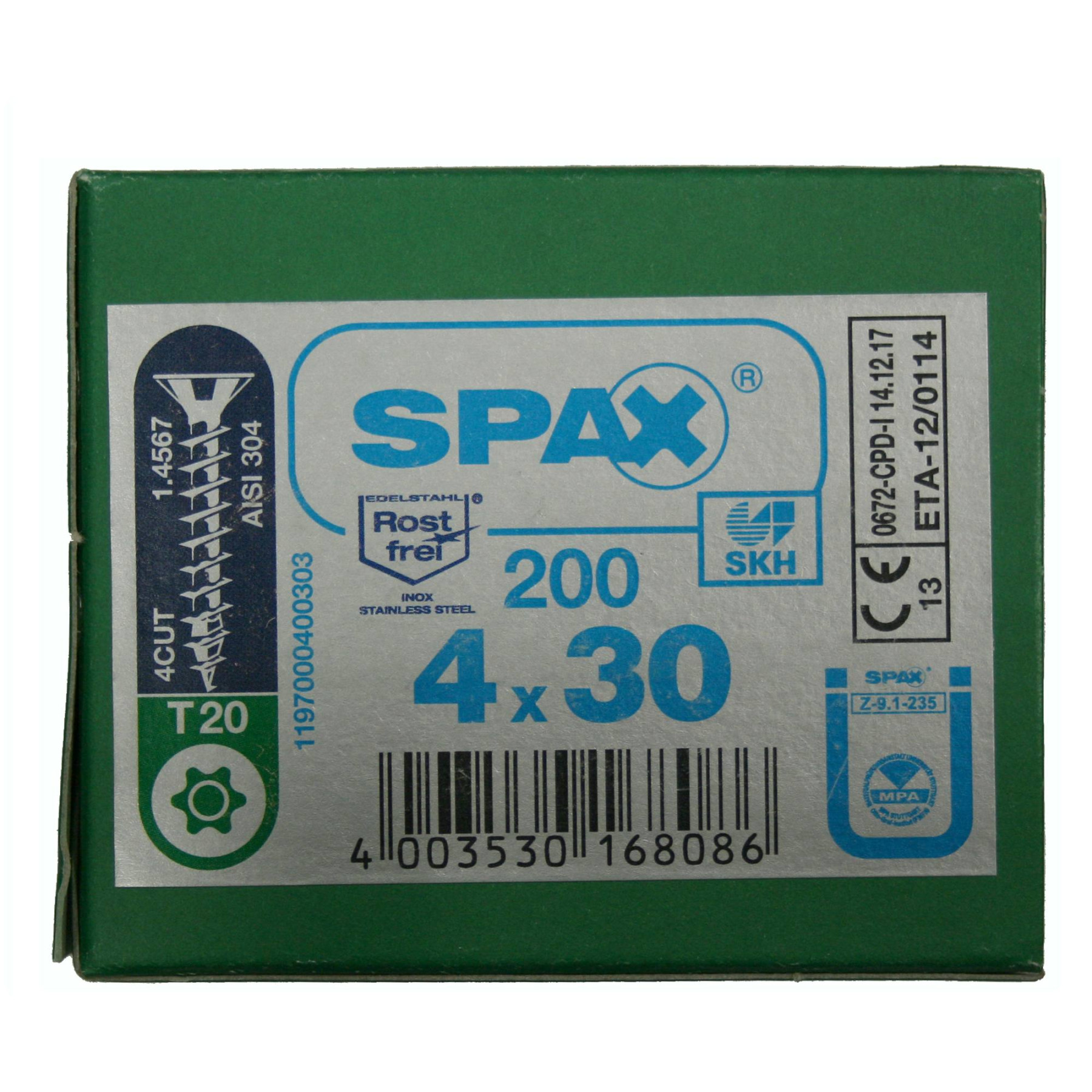 Alternatieve afbeelding voor Spax spaanplaatschroeven 4x30mm RVS A2 platkop TORX 200 stuks