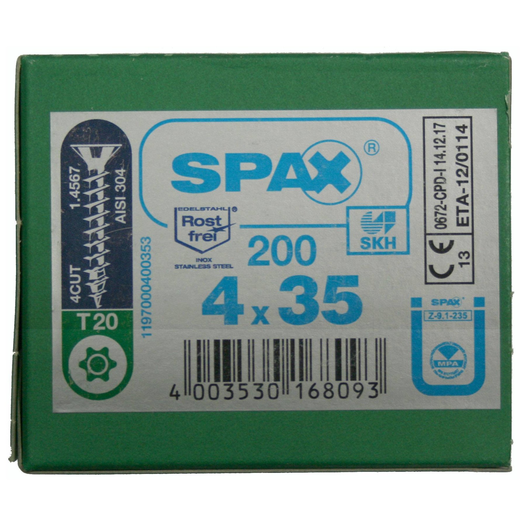 Alternatieve afbeelding voor Spax spaanplaatschroeven 4x35 mm RVS A2 platkop TORX 200 stuks