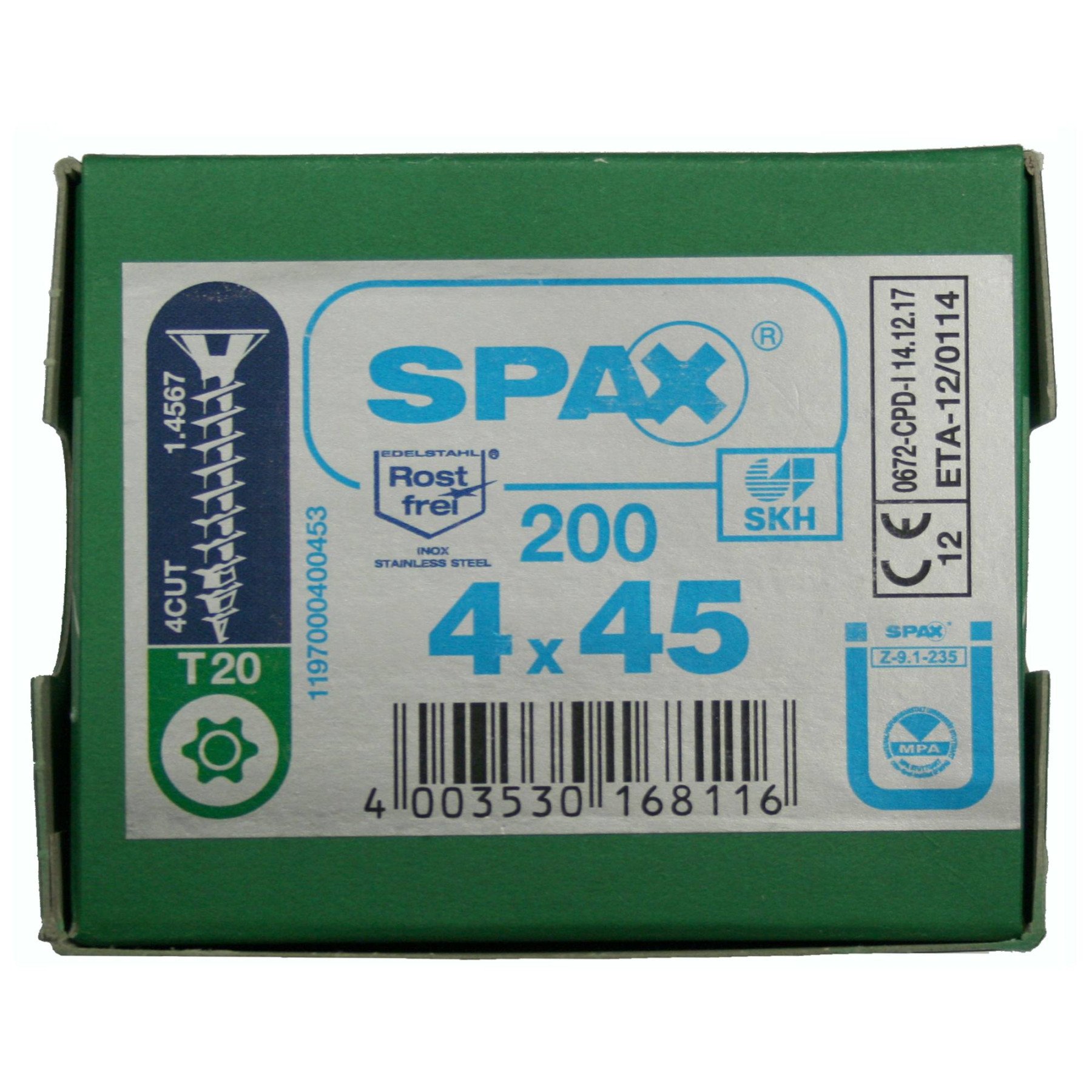 Alternatieve afbeelding voor Spax spaanplaatschroeven 4x45 mm RVS A2 platkop TORX 200 stuks