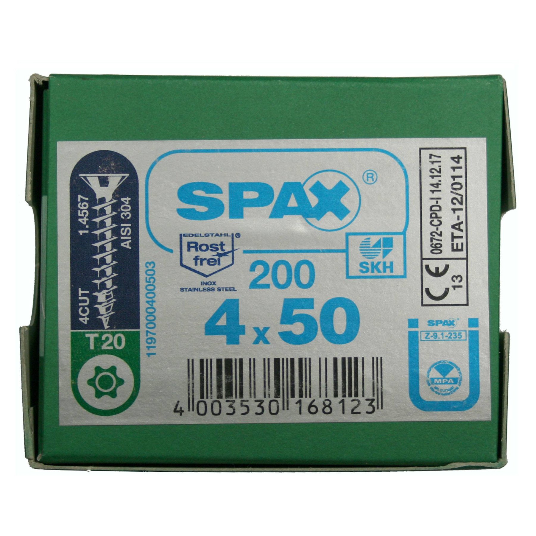 Alternatieve afbeelding voor Spax spaanplaatschroeven 4x50 mm RVS A2 platkop TORX 200 stuks