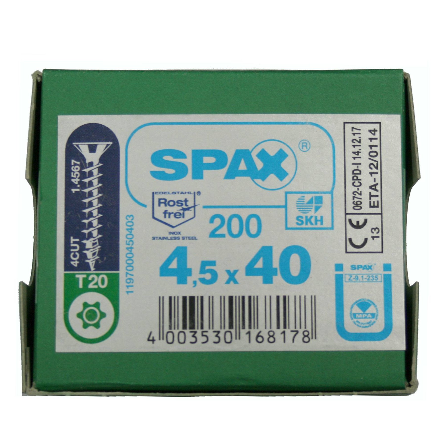 Alternatieve afbeelding voor Spax spaanplaatschroeven 4,5x40 mm RVS A2 platkop TORX 200 stuks