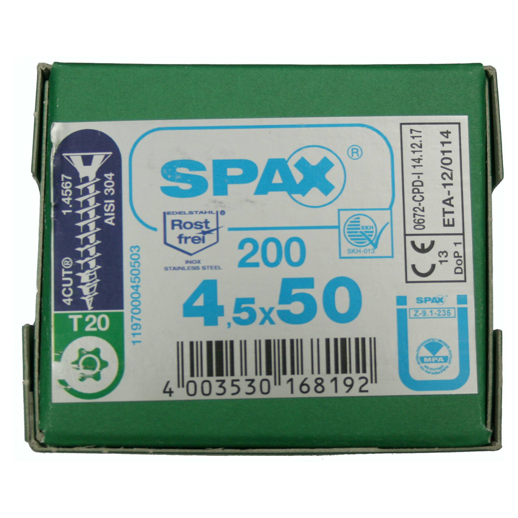 Alternatieve afbeelding voor Spax spaanplaatschroeven 4,5x50 mm RVS A2 platkop TORX 200 stuks
