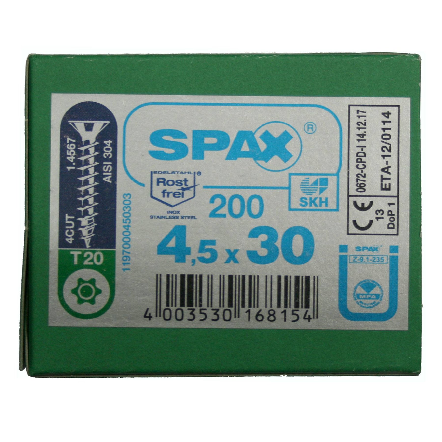 Alternatieve afbeelding voor Spax spaanplaatschroeven 4,5x30 mm RVS A2 platkop TORX 200 stuks