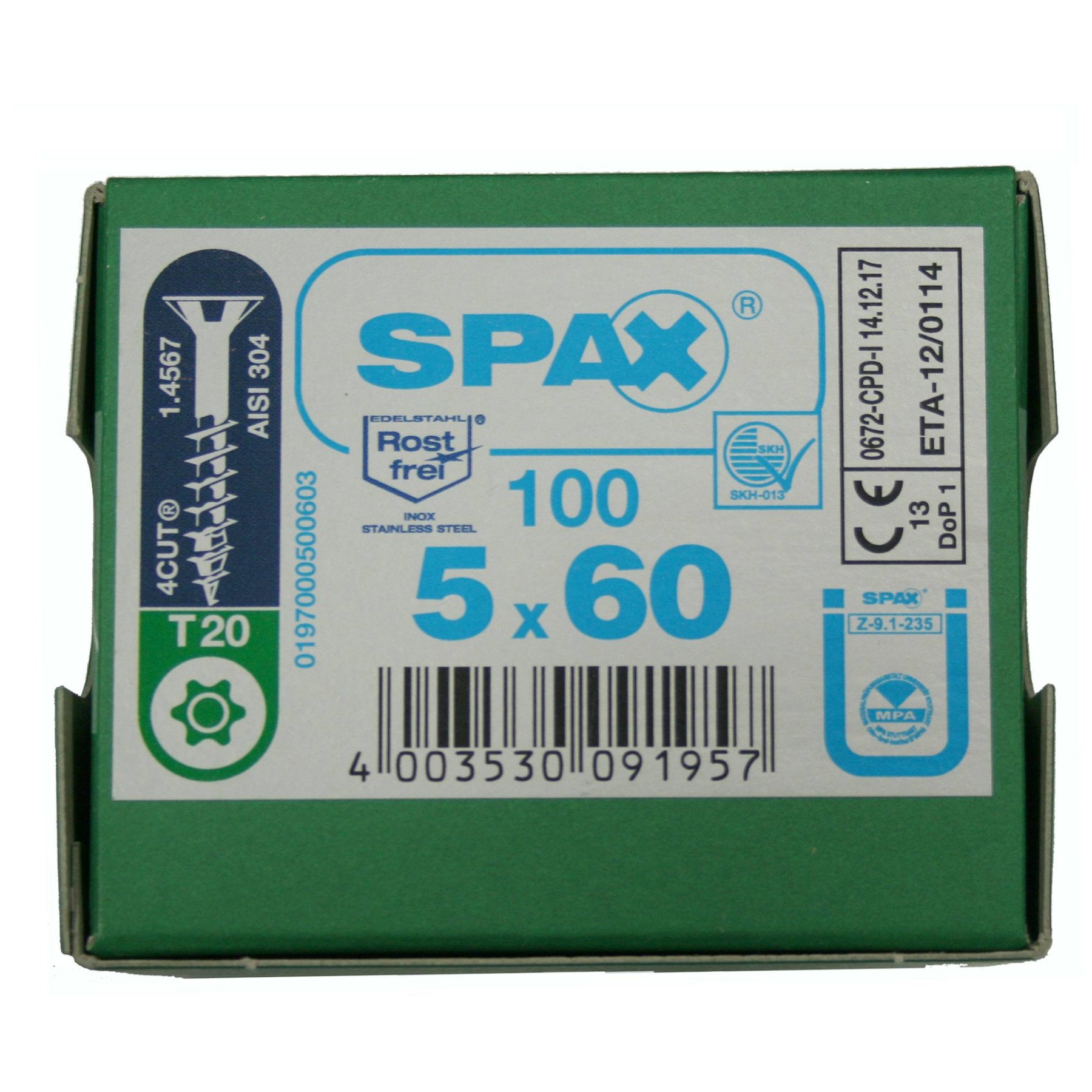 Alternatieve afbeelding voor Spax spaanplaatschroeven 5x60 mm RVS A2 platkop TORX 100 stuks