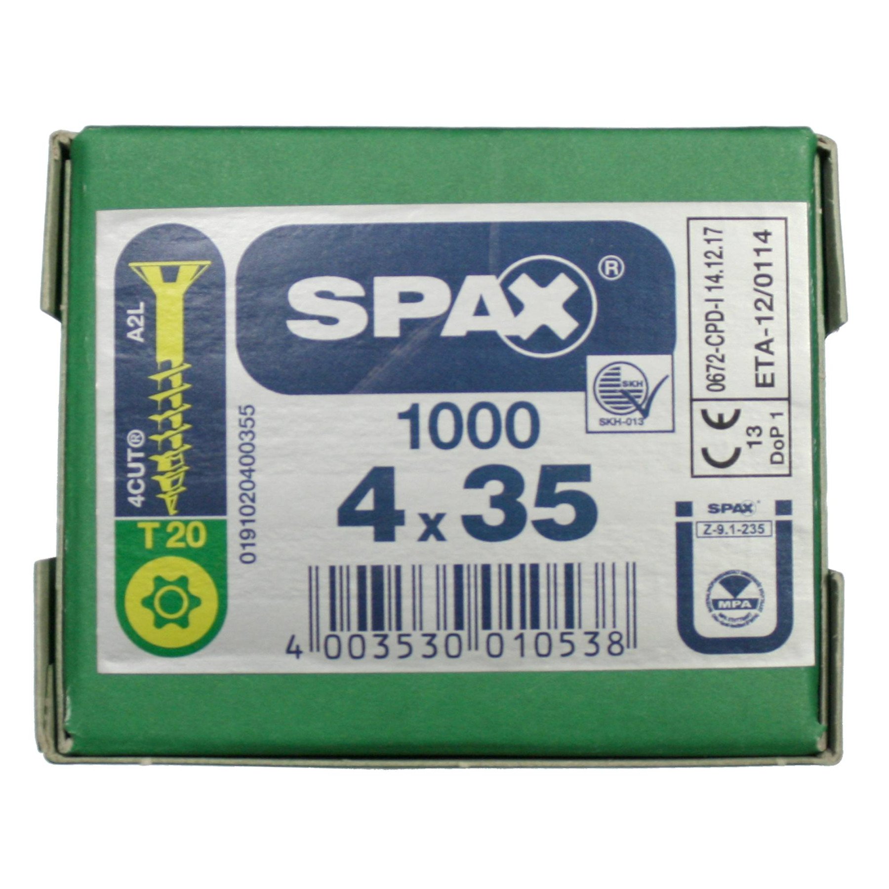 Alternatieve afbeelding voor Spax spaanplaatschroeven 4x35 mm geelverzinkt platkop TORX 1000 stuks
