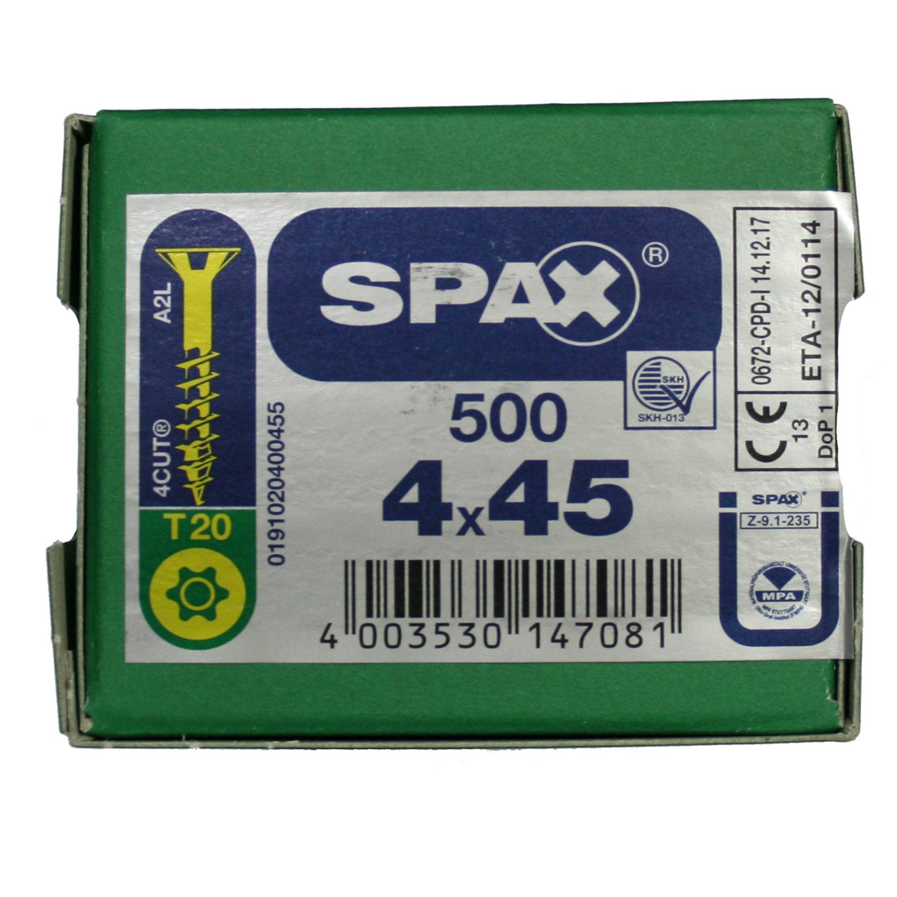 Alternatieve afbeelding voor Spax spaanplaatschroeven 4x45 mm geelverzinkt platkop TORX 500 stuks