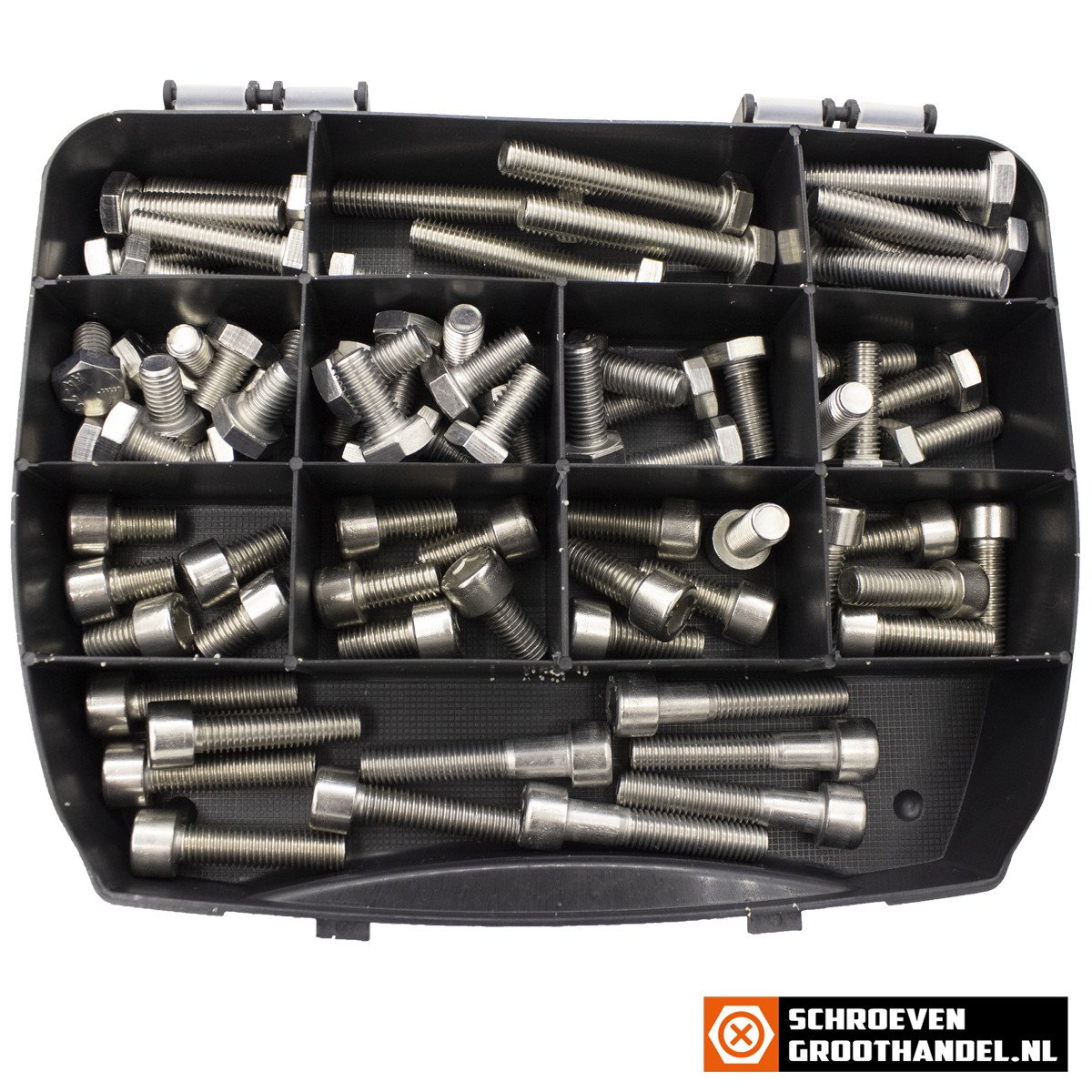 Alternatieve afbeelding voor Assortimentskoffer tap-binnenzeskantbouten DIN933-DIN912 M10 rvs A4 (AISI-316) 75-delig