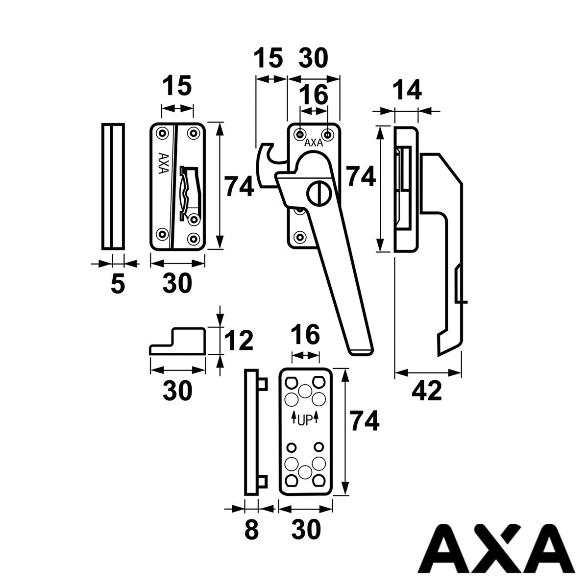 Alternatieve afbeelding voor AXA raamsluiting 3319 met ventialtienok en cilinderslot rechts zwart SKG*