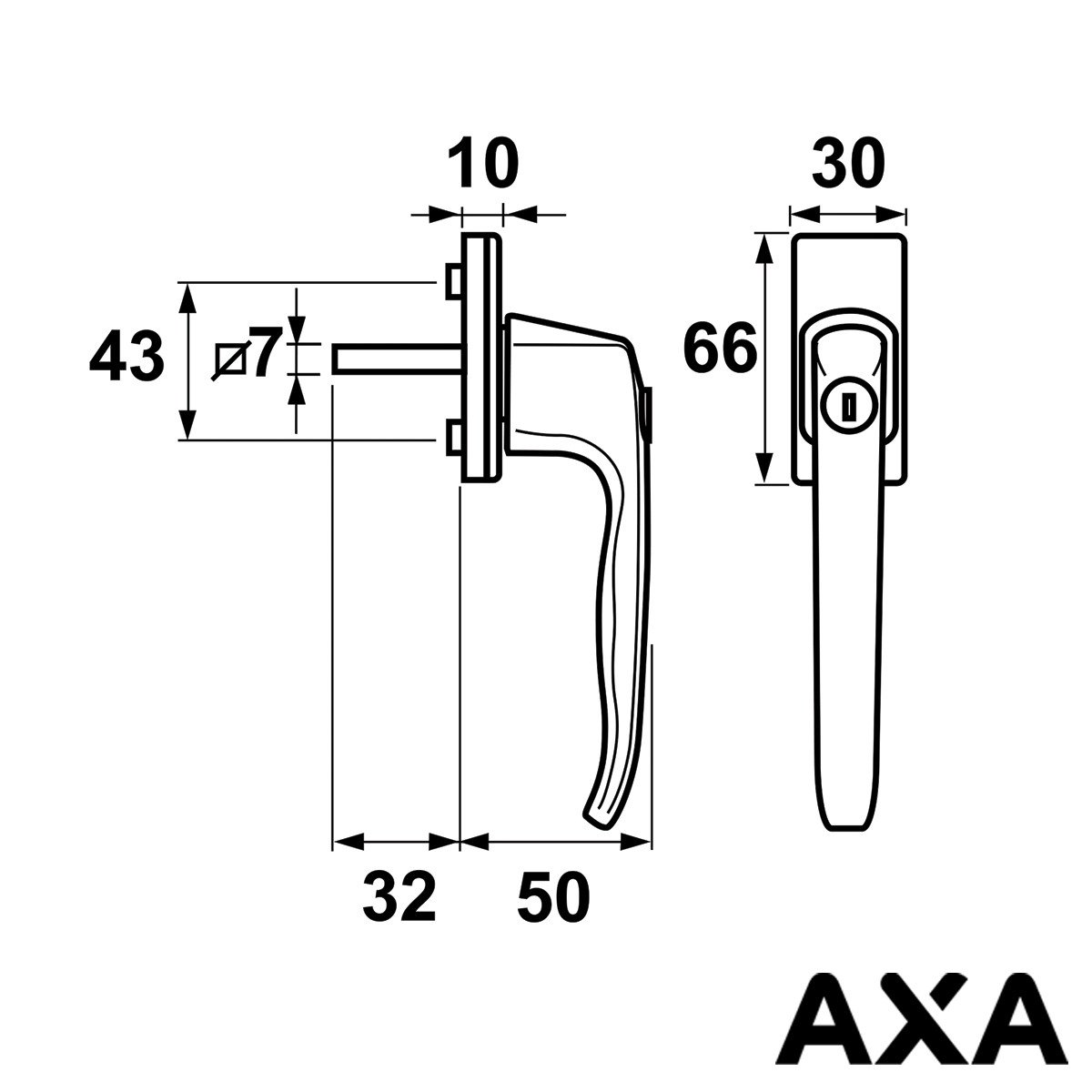 Alternatieve afbeelding voor AXA raamsluiting 3350 draai-kiep met cilinderslot 7x32mm zwart SKG**