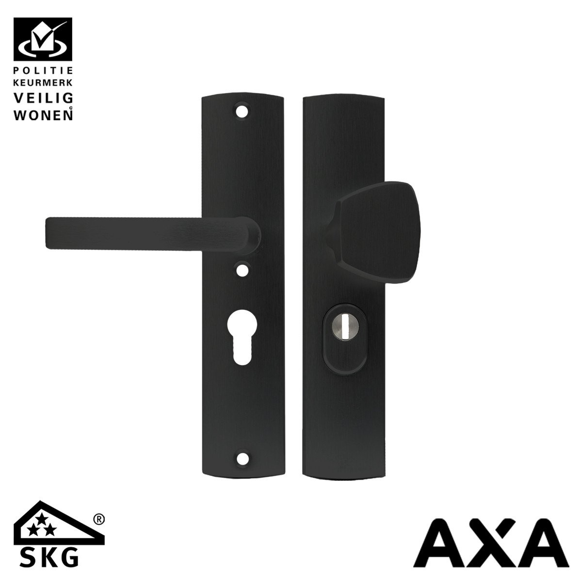 Alternatieve afbeelding voor Anti kerntreksbeslag AXA curve plus knop-kruk pc55 geslepen zwart SKG***
