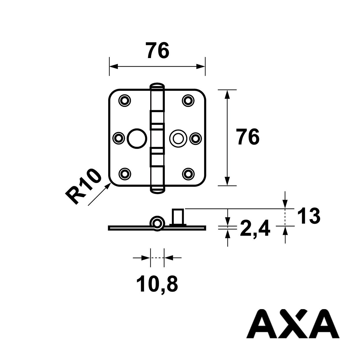 Alternatieve afbeelding voor AXA veiligheidsscharnier kogellager 76x76mm ronde hoek staal SKG**