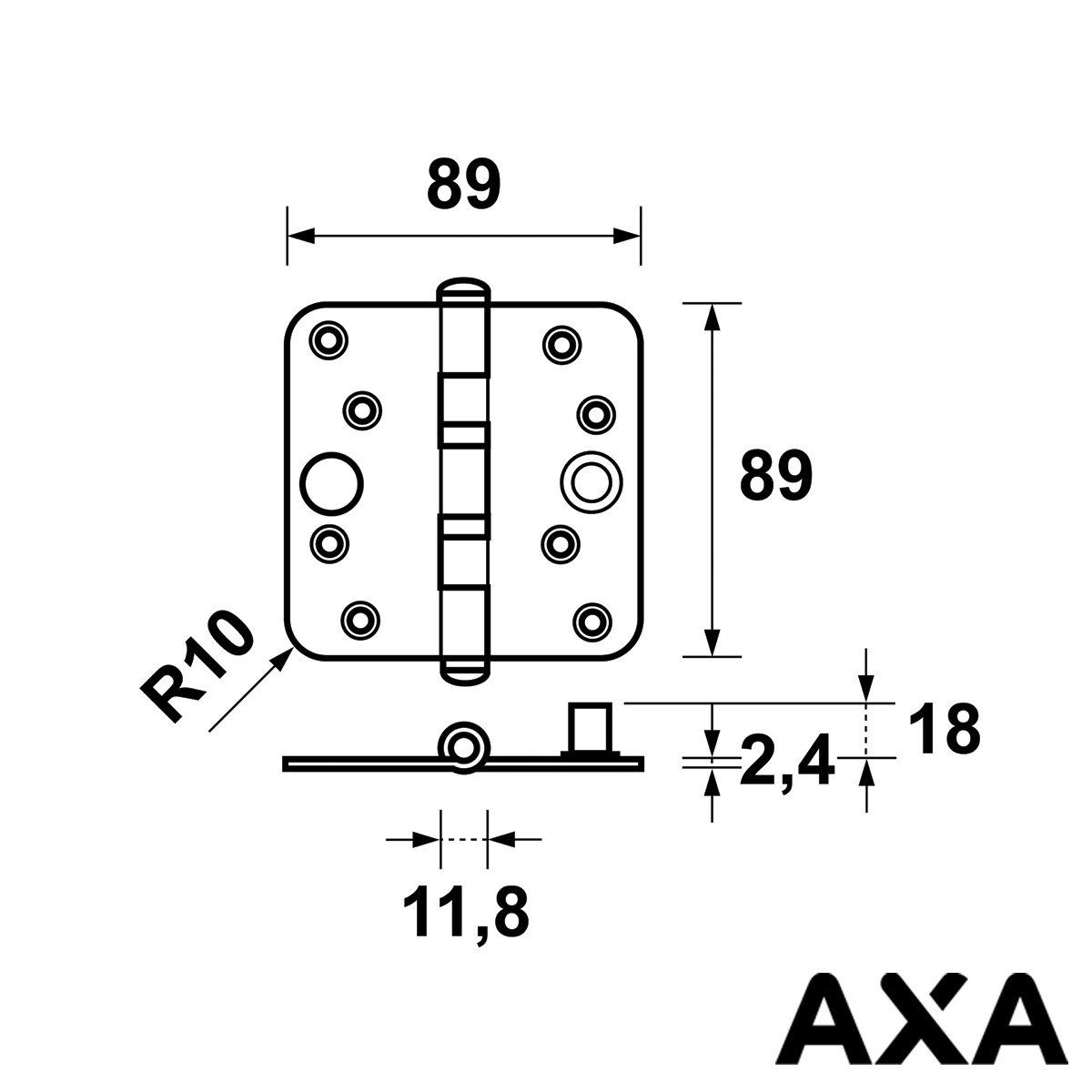 Alternatieve afbeelding voor AXA veiligheidsscharnier kogellager 89x89mm ronde hoek staal SKG***