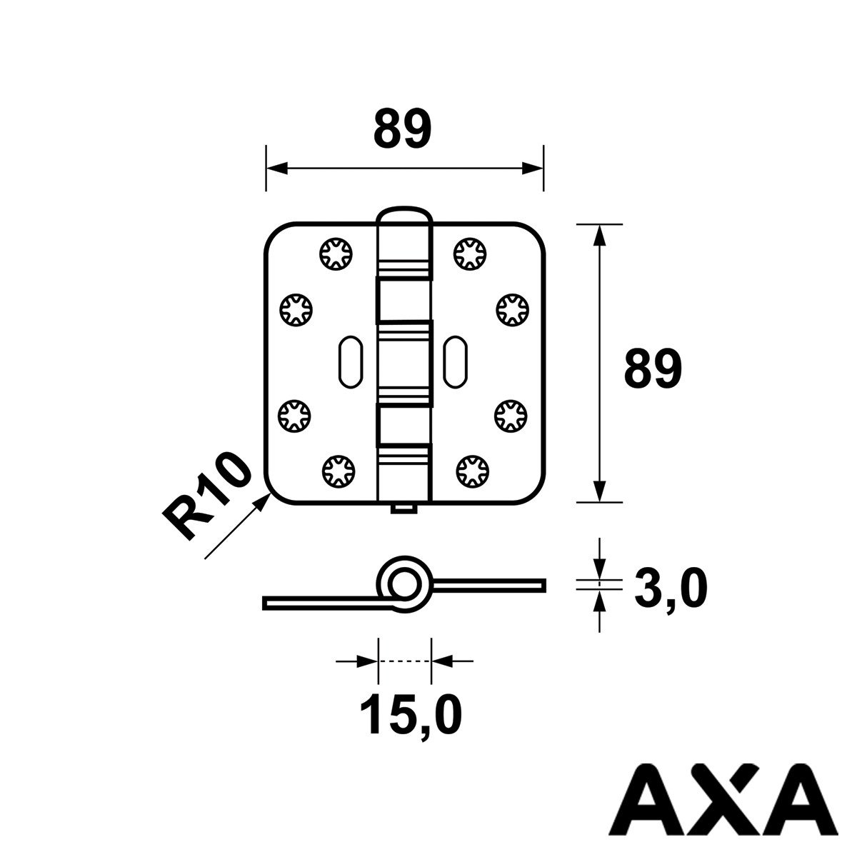 Alternatieve afbeelding voor AXA smart easyfix scharnier 89x89mm ronde hoek staal