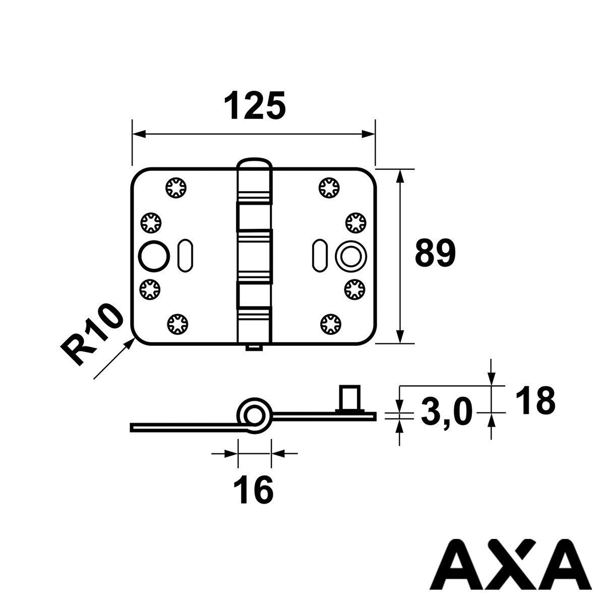 Alternatieve afbeelding voor AXA smart easyfix veiligheidsscharnier 89x125mm ronde hoek staal SKG***