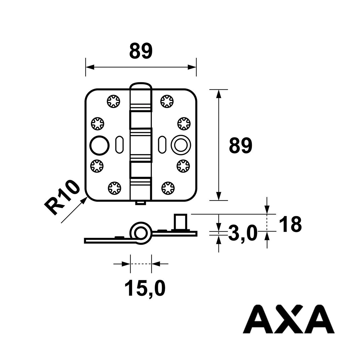 Alternatieve afbeelding voor AXA smart easyfix veiligheidsscharnier 89x89mm ronde hoek zwart SKG***
