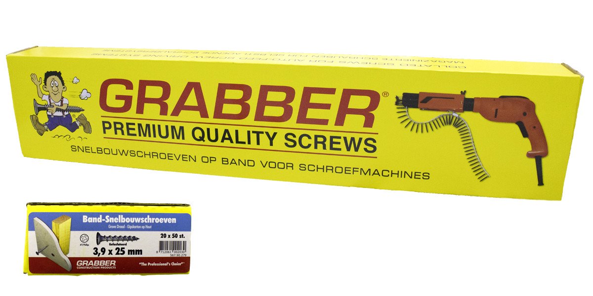 Alternatieve afbeelding voor Grabber snelbouwschroef op band 3,9x25mm gefosfateerd grof draad PH2 1000 stuks