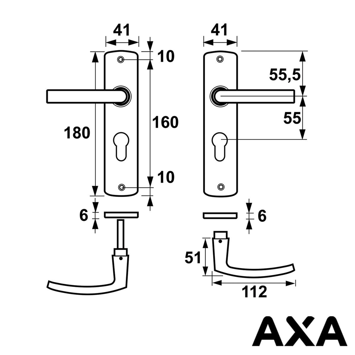 Alternatieve afbeelding voor Deurbeslag aluminium AXA op schild pc55