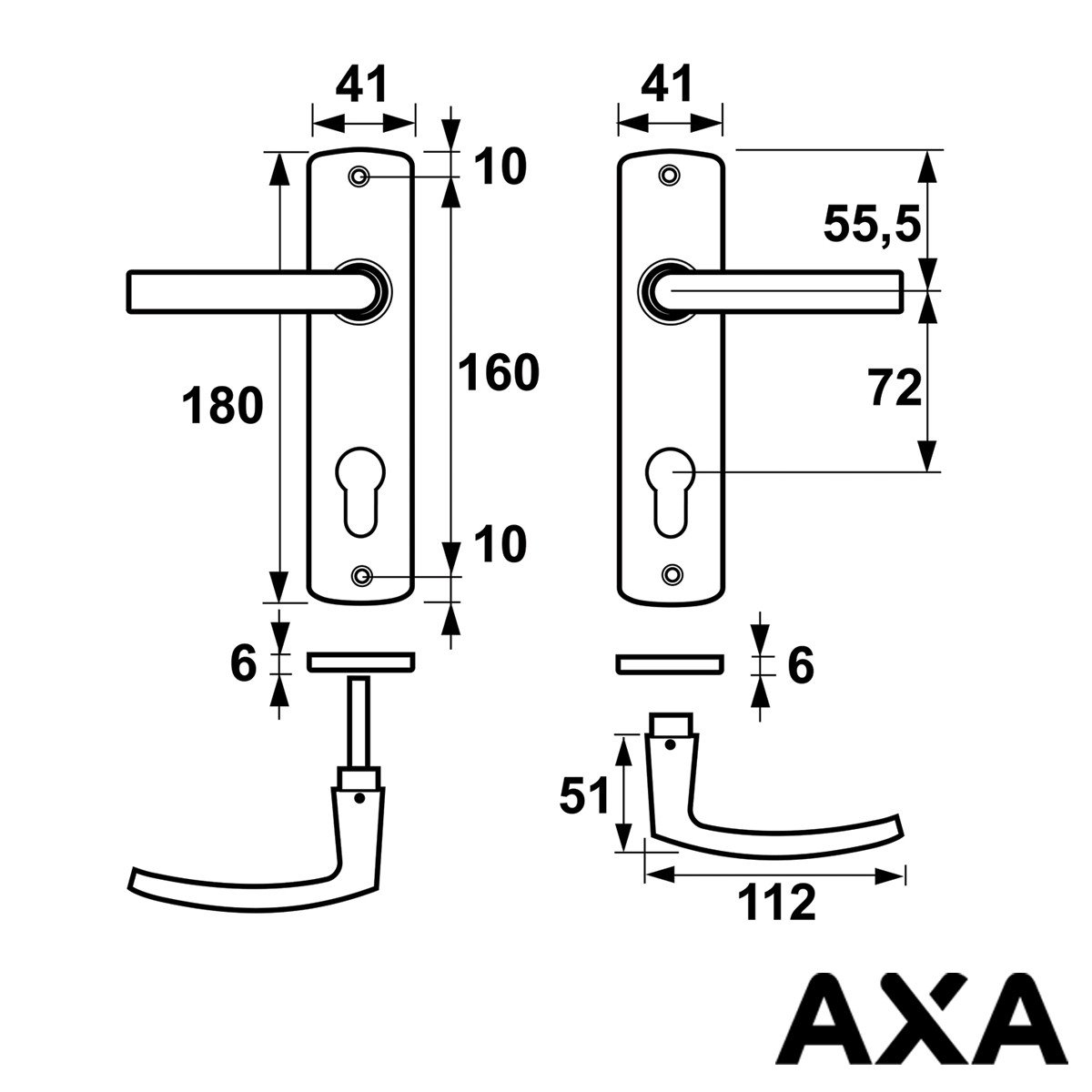Alternatieve afbeelding voor Deurbeslag aluminium AXA op schild pc72