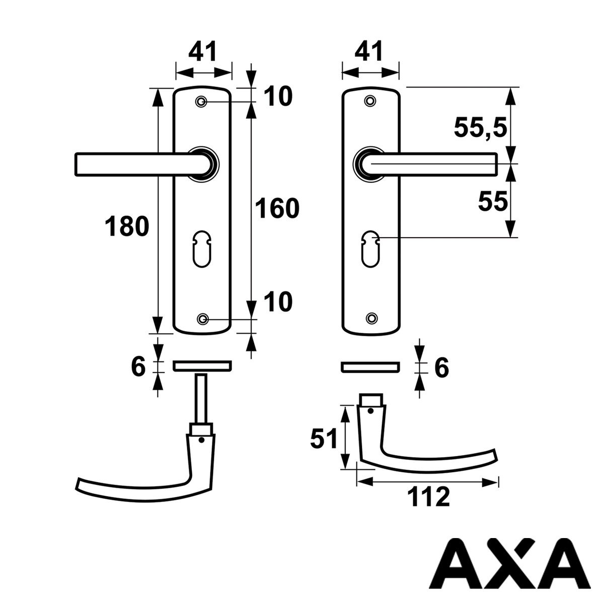 Alternatieve afbeelding voor Deurbeslag aluminium AXA op schild sl56