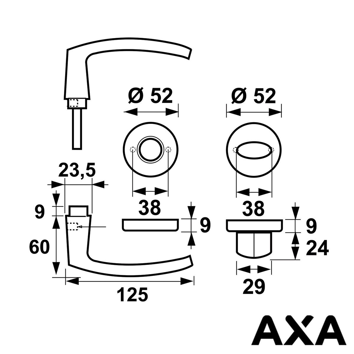 Alternatieve afbeelding voor Deurbeslag aluminium AXA met wc-/badkamer rozet