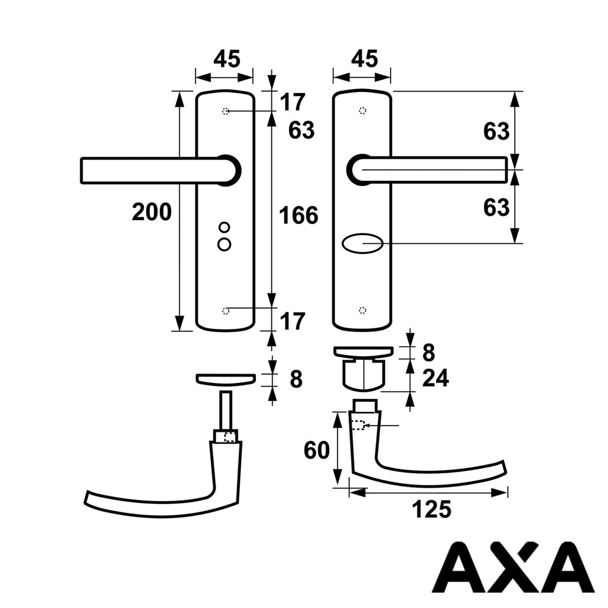 Alternatieve afbeelding voor Deurbeslag aluminium AXA wc-/badkamersluiting 63/8 luxe