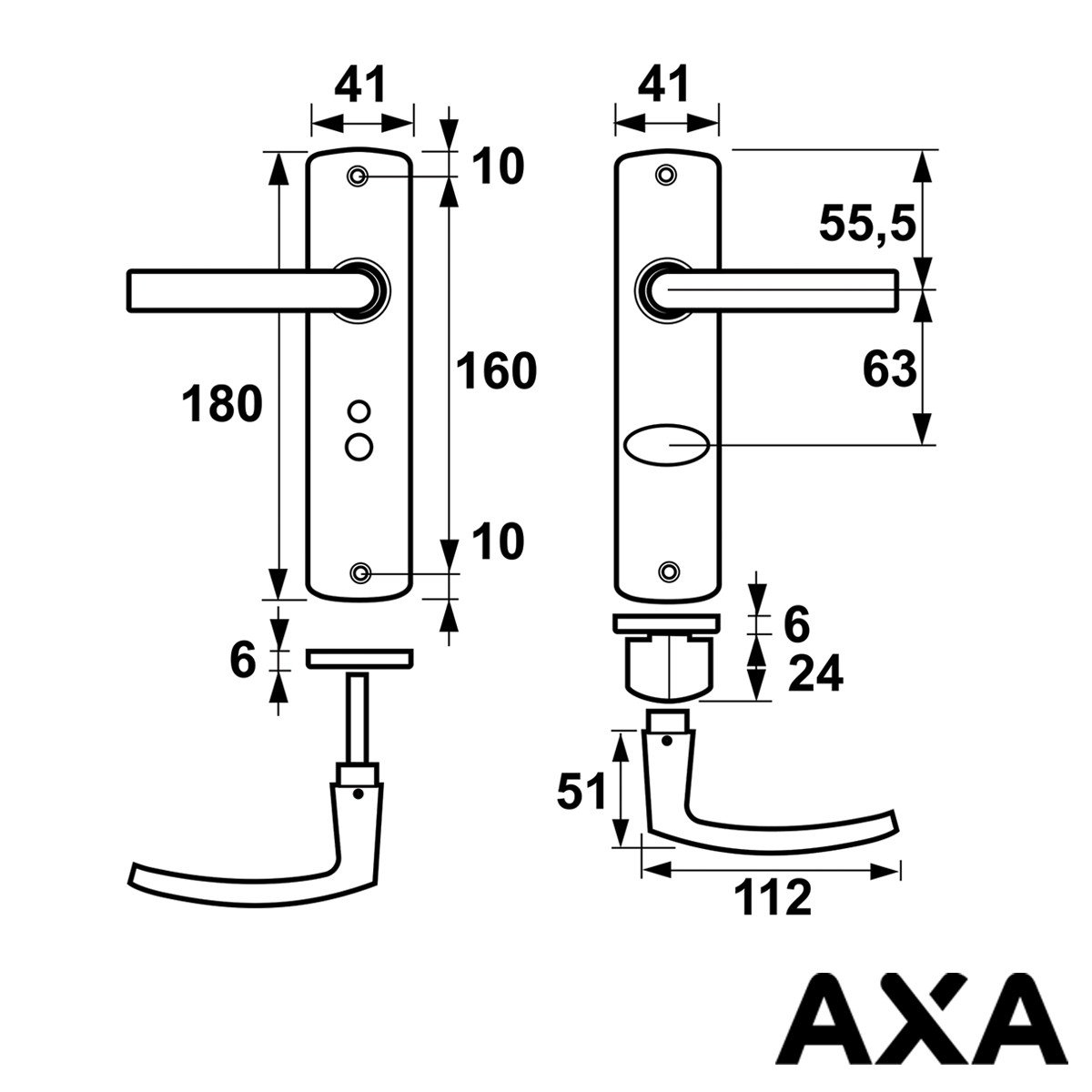Alternatieve afbeelding voor Deurbeslag aluminium AXA wc-/badkamersluiting 63/8