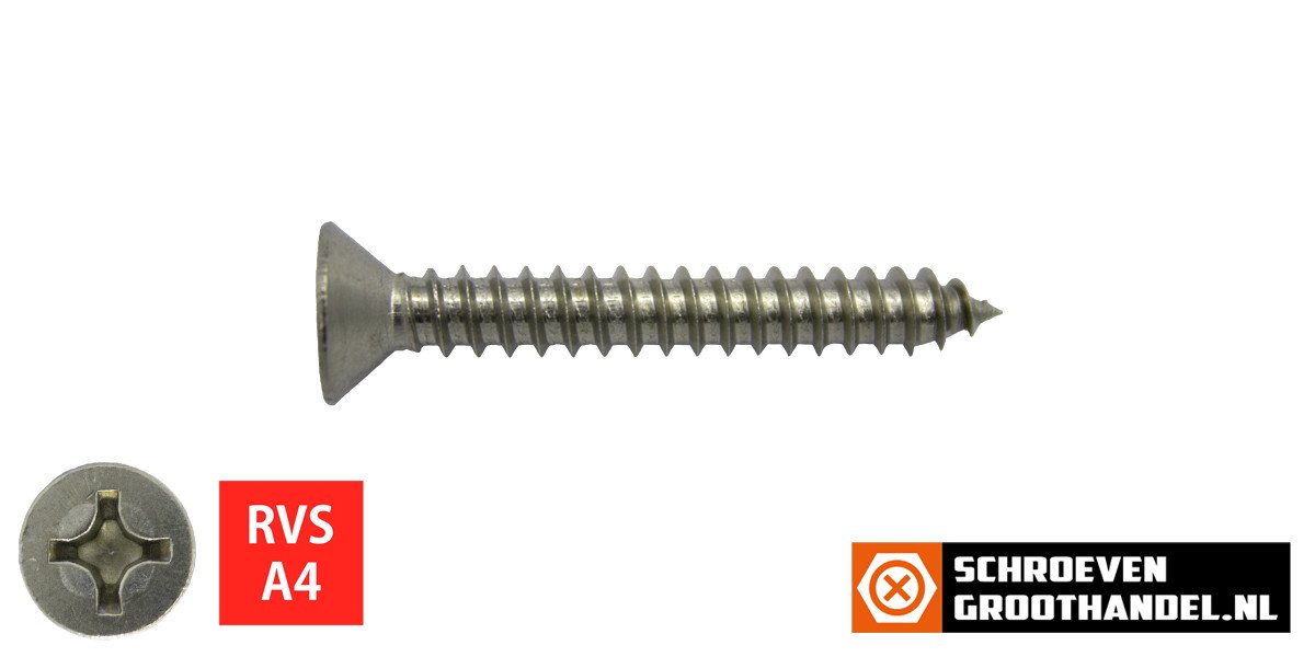 Alternatieve afbeelding voor Parkers RVS A4 4,2x25mm platkop philips DIN 7982 200 stuks