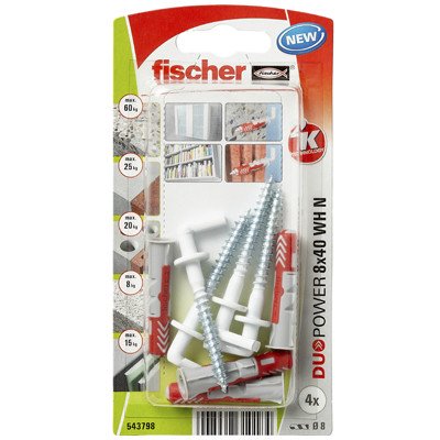 Alternatieve afbeelding voor Fischer Duopower pluggen 8x40mm met nylon winkelhaken 5,5x58mm 4 stuks