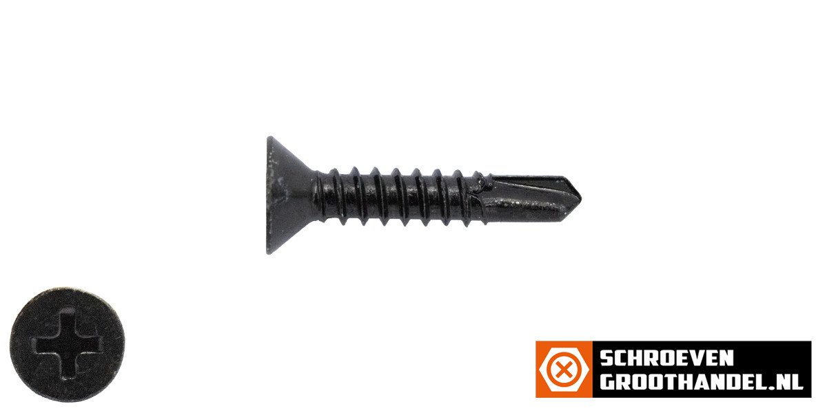 Alternatieve afbeelding voor Boorschroeven zwart verzinkt 3,5x19mm platkop philips DIN 7504-P 200 stuks