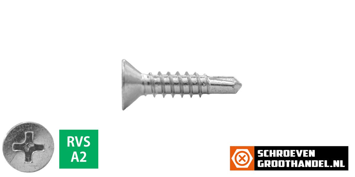Alternatieve afbeelding voor Boorschroeven RVS A2 4,2x16mm platkop philips DIN 7504-P 200 stuks