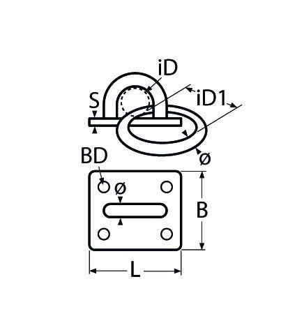 Alternatieve afbeelding voor Dekoog vierkante grondplaat met ring 50x40mm RVS A4 1 stuk