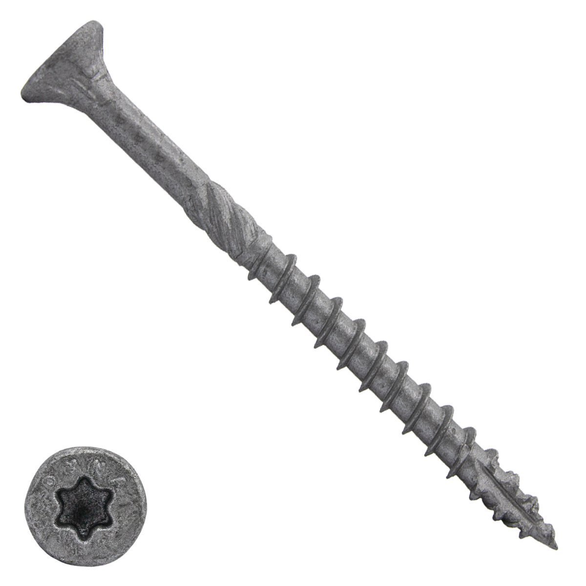 Alternatieve afbeelding voor Dynaplus constructieschroeven 6x140mm deeldraad ar-coating grijs platkop met snijpunt torx 100 stuks
