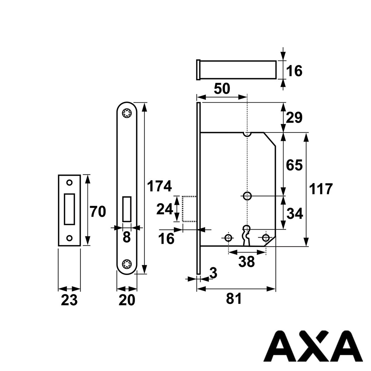 Alternatieve afbeelding voor Kastslot wit 55mm voorplaat incl sluitplaat AXA