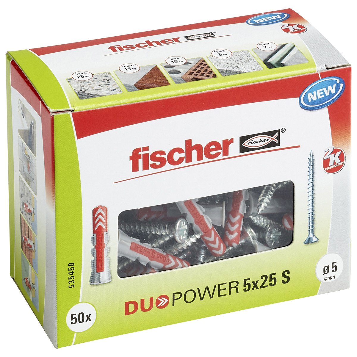 Alternatieve afbeelding voor Fischer Duopower pluggen 5x25 S met schroeven 50 stuks