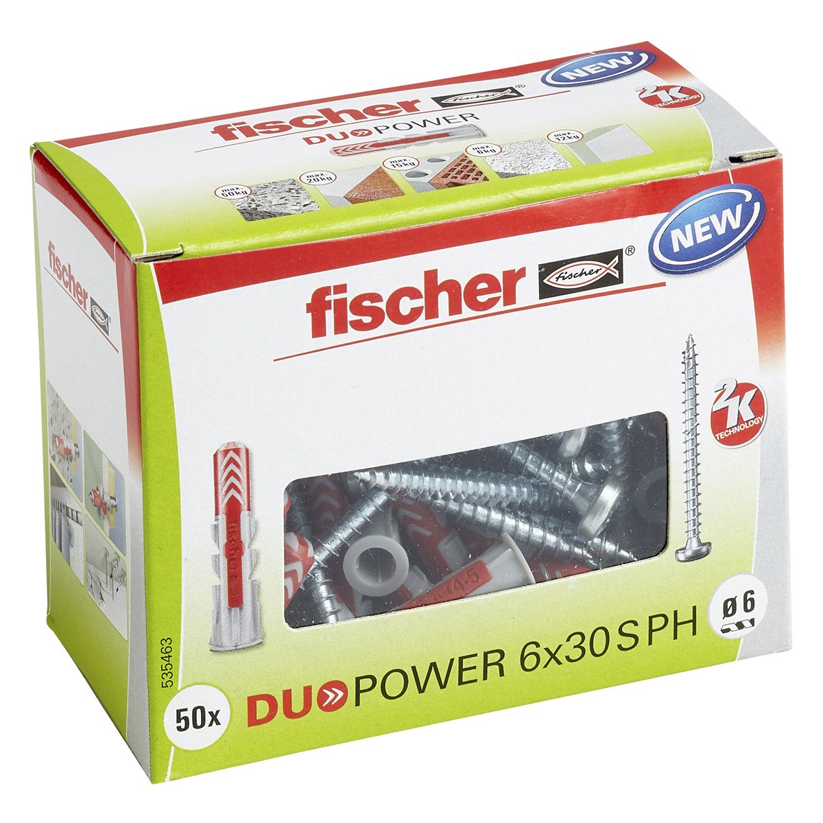 Alternatieve afbeelding voor Fischer Duopower pluggen 6x30 S PH met bolkopschroeven 50 stuks