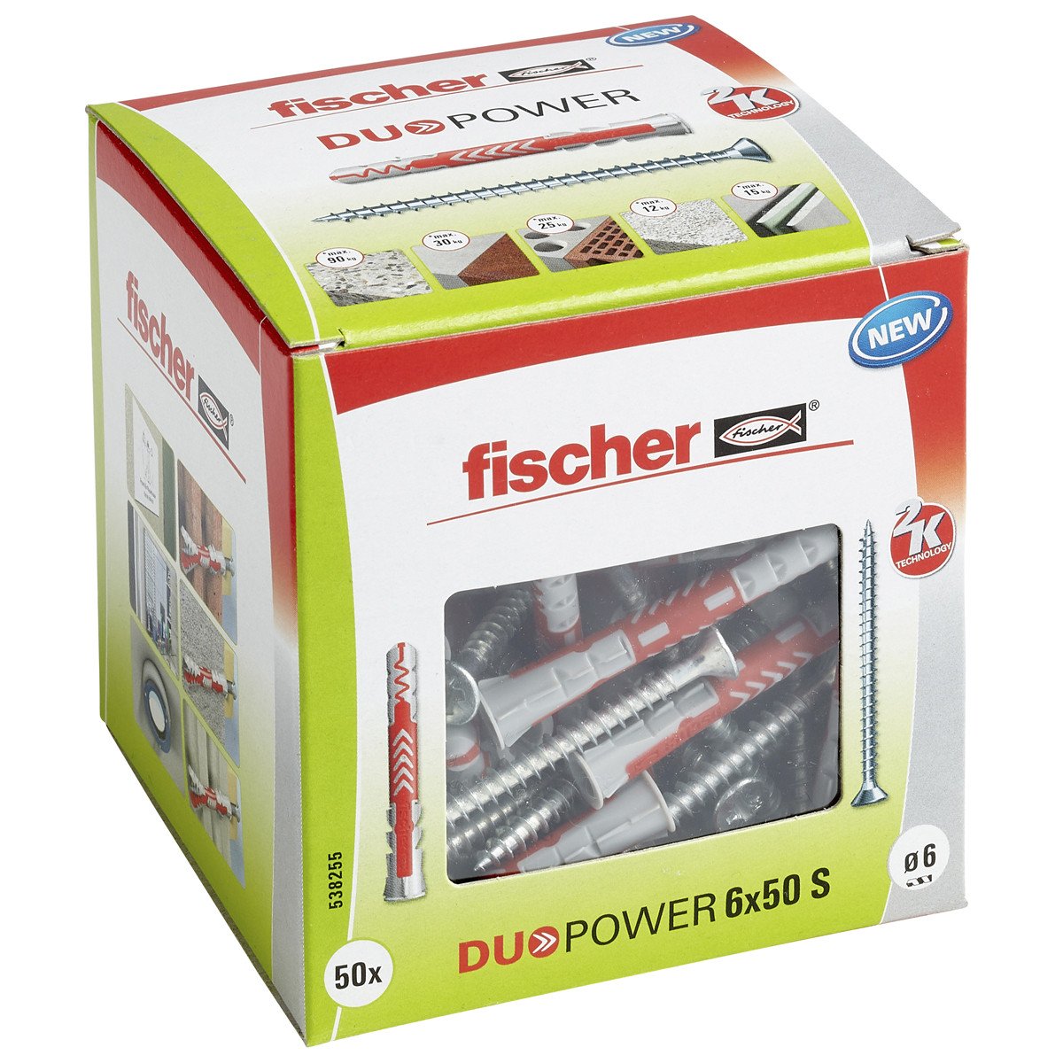 Alternatieve afbeelding voor Fischer Duopower pluggen 6x50mm met schroeven 50 stuks