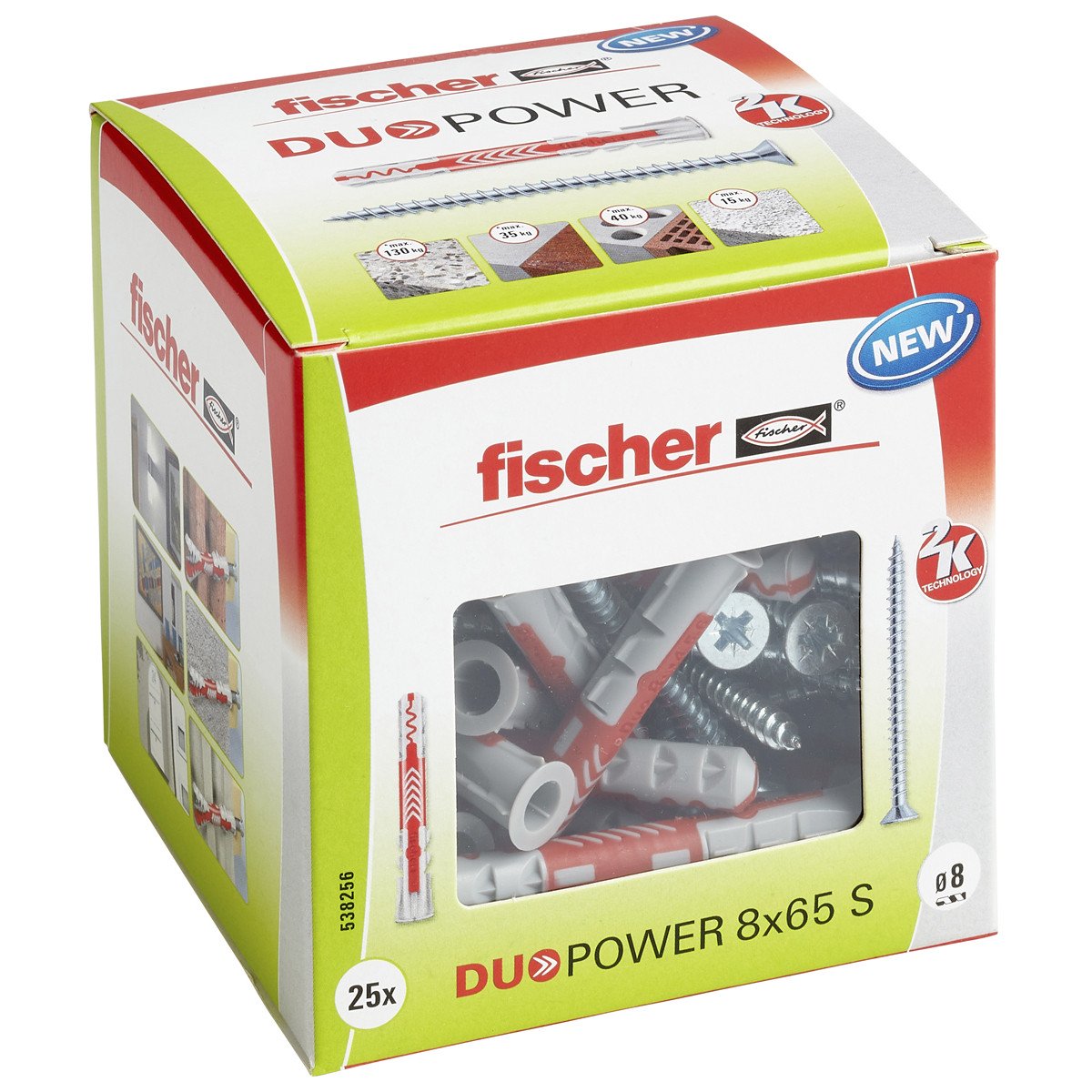 Alternatieve afbeelding voor Fischer Duopower pluggen 8x65 S met schroeven 25 stuks