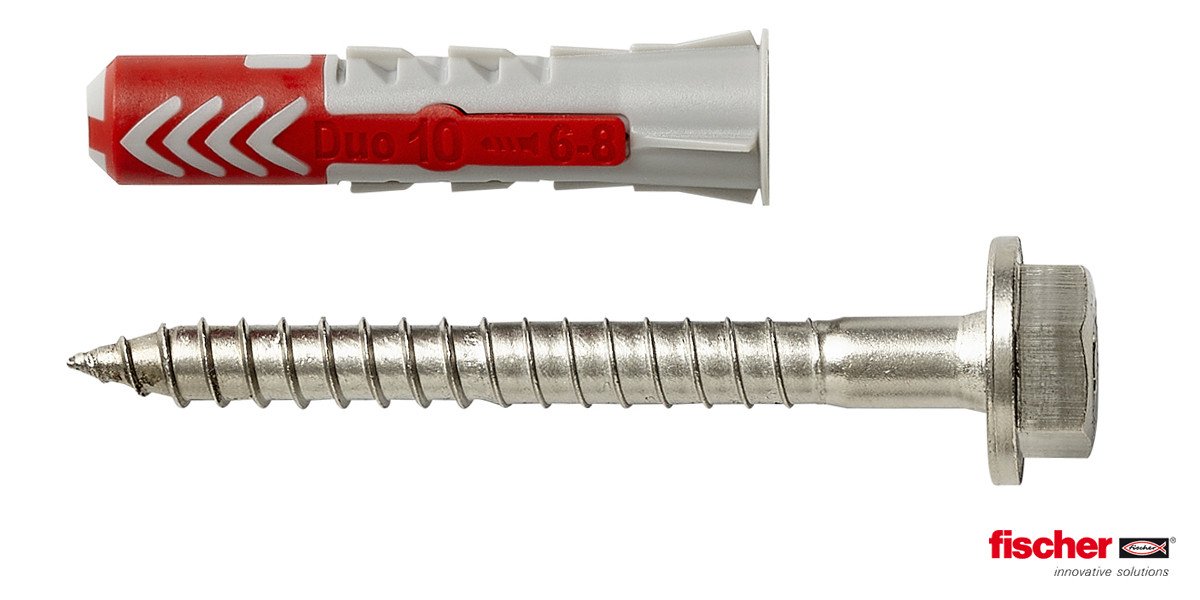 Alternatieve afbeelding voor Fischer Duopower pluggen 10x50 S A4 K met RVS A4 schroeven 2 stuks