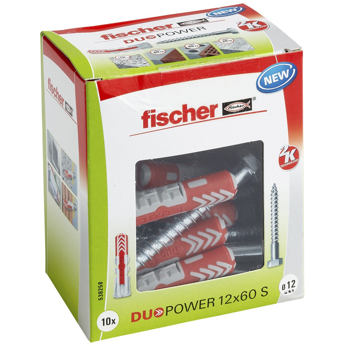 Alternatieve afbeelding voor Fischer Duopower pluggen 12x60 S met zeskantschroeven 10 stuks