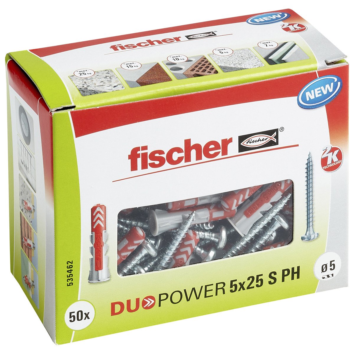 Alternatieve afbeelding voor Fischer Duopower pluggen 5x25 S PH met bolkopschroeven 50 stuks