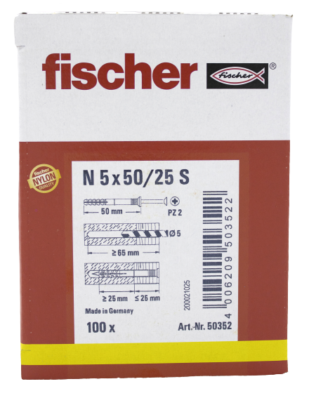 Alternatieve afbeelding voor Fischer slagpluggen N 5x50/25 S 100 stuks